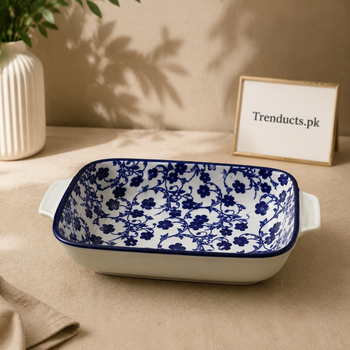 Danny Home Blue Flower Handled Bowl - 2 Sizes lifestyle setting