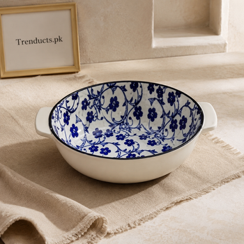 Danny Home Blue Flower Round Handled Bowl - 3 Sizes lifestyle setting