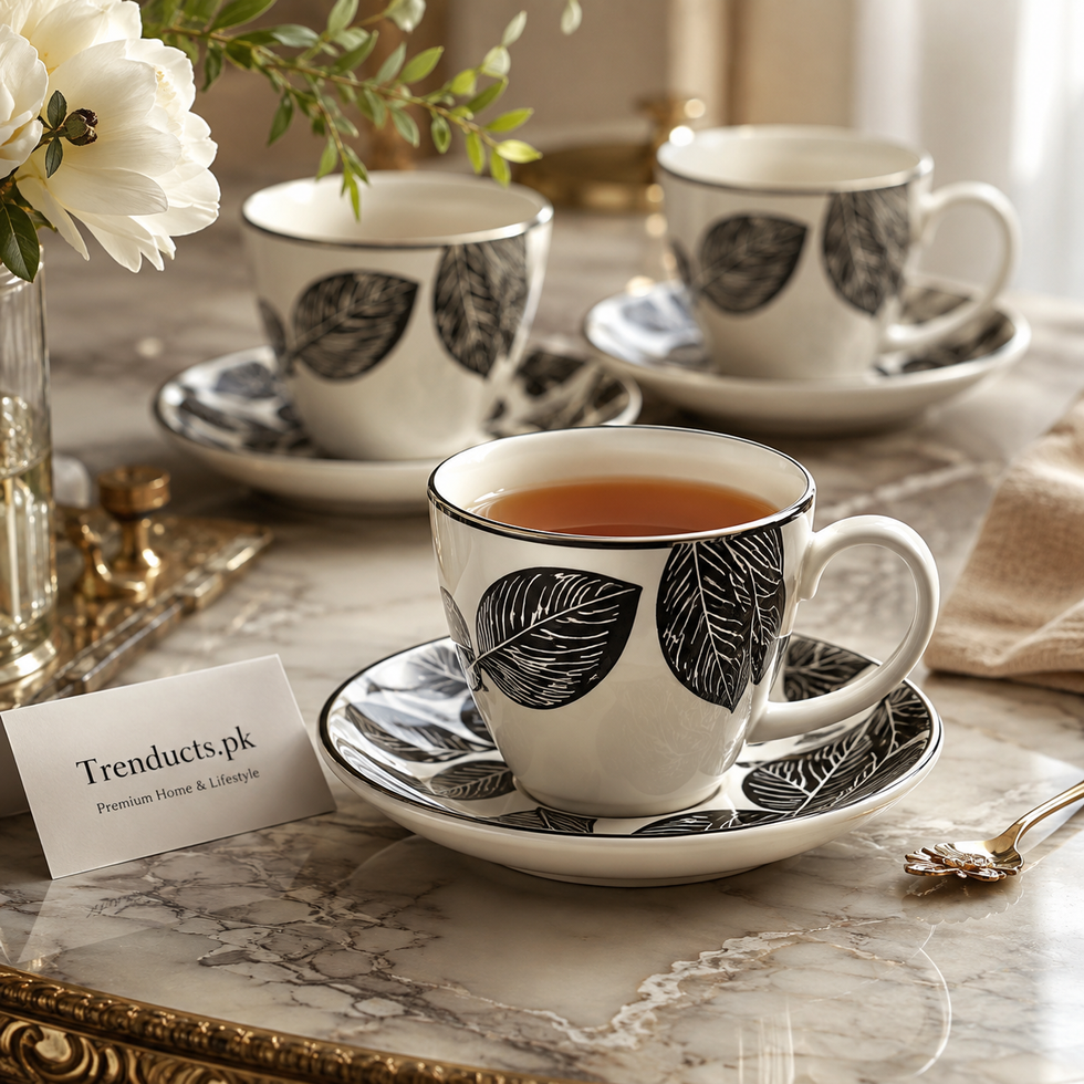 Danny Home Leaf Pattern 6-Piece Cup and Saucer Set
