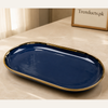 Danny Home Navy Gold Rim Oval Plate - 12 Inch