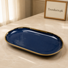 Danny Home Navy Gold Rim Oval Plate - 12 Inch
