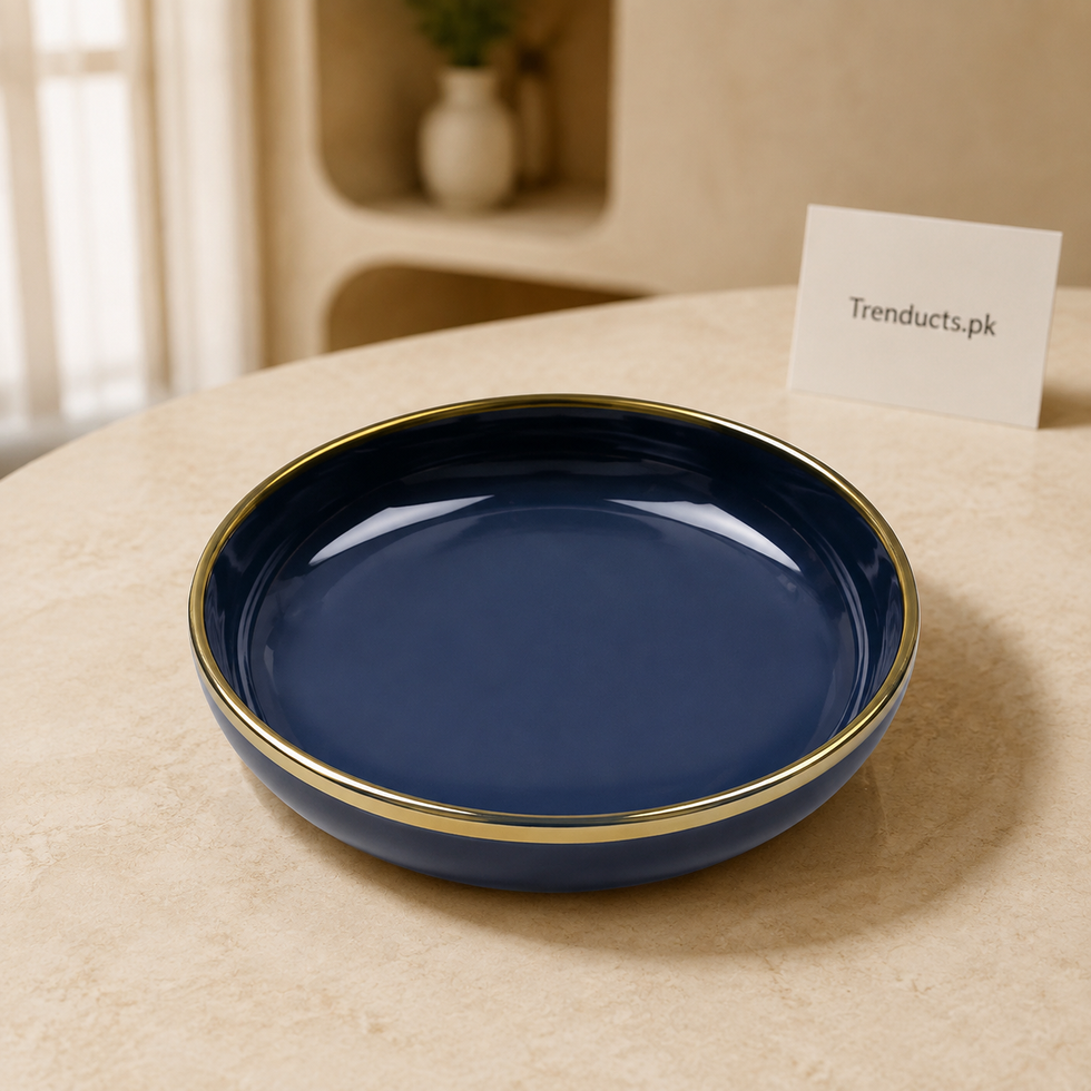 Danny Home Navy Gold Rim Soup Plate - 8 Inch