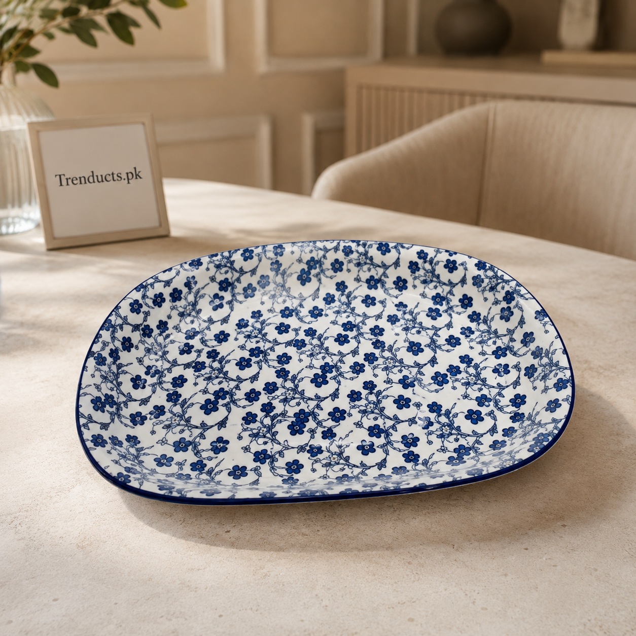 Danny Home Blue Flower Oval Plate - 12 Inch