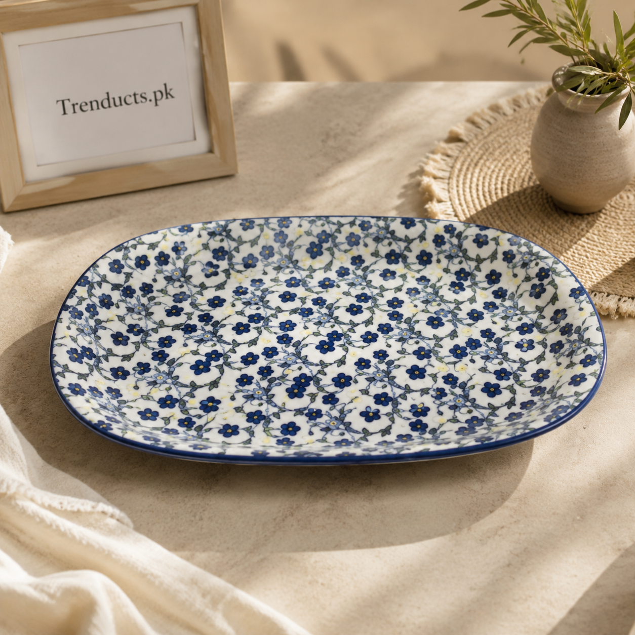 Danny Home Blue Flower Oval Plate - 12 Inch