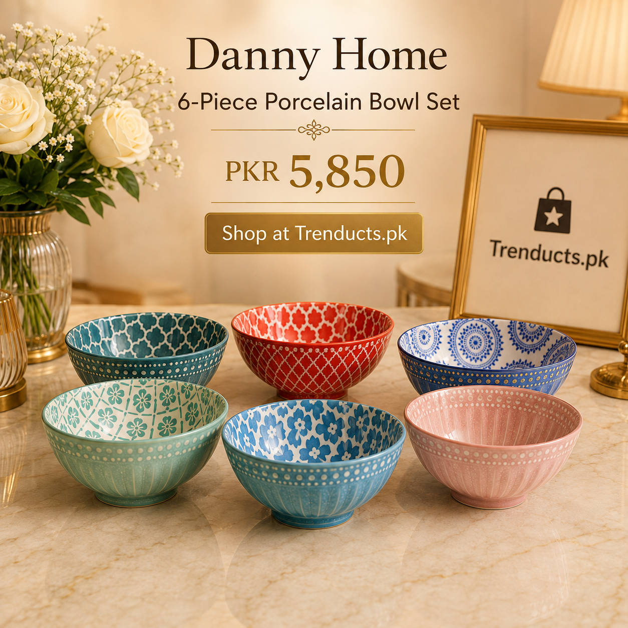 Danny Home Porcelain All-Purpose Bowl Set (6 Pieces)
