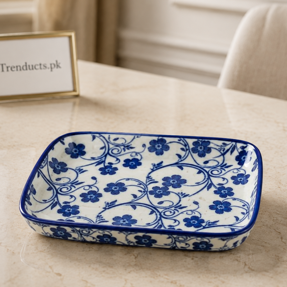 Danny Home Blue Flower Rectangular Dish - 3.75 Inch
