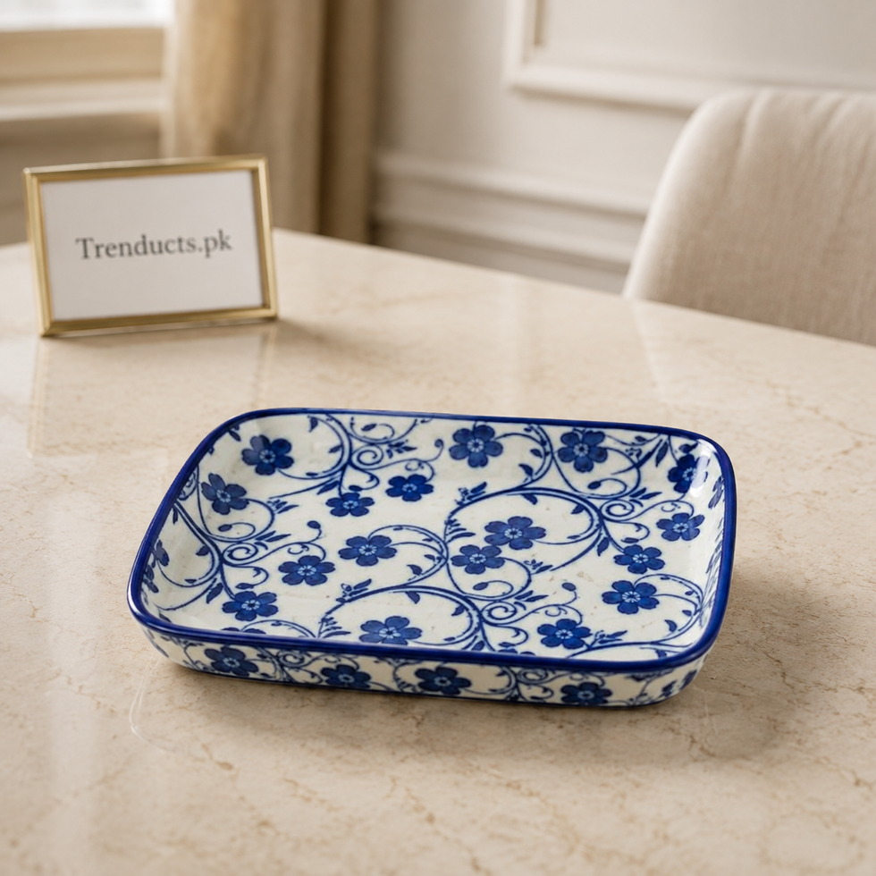 Danny Home Blue Flower Rectangular Dish - 3.75 Inch