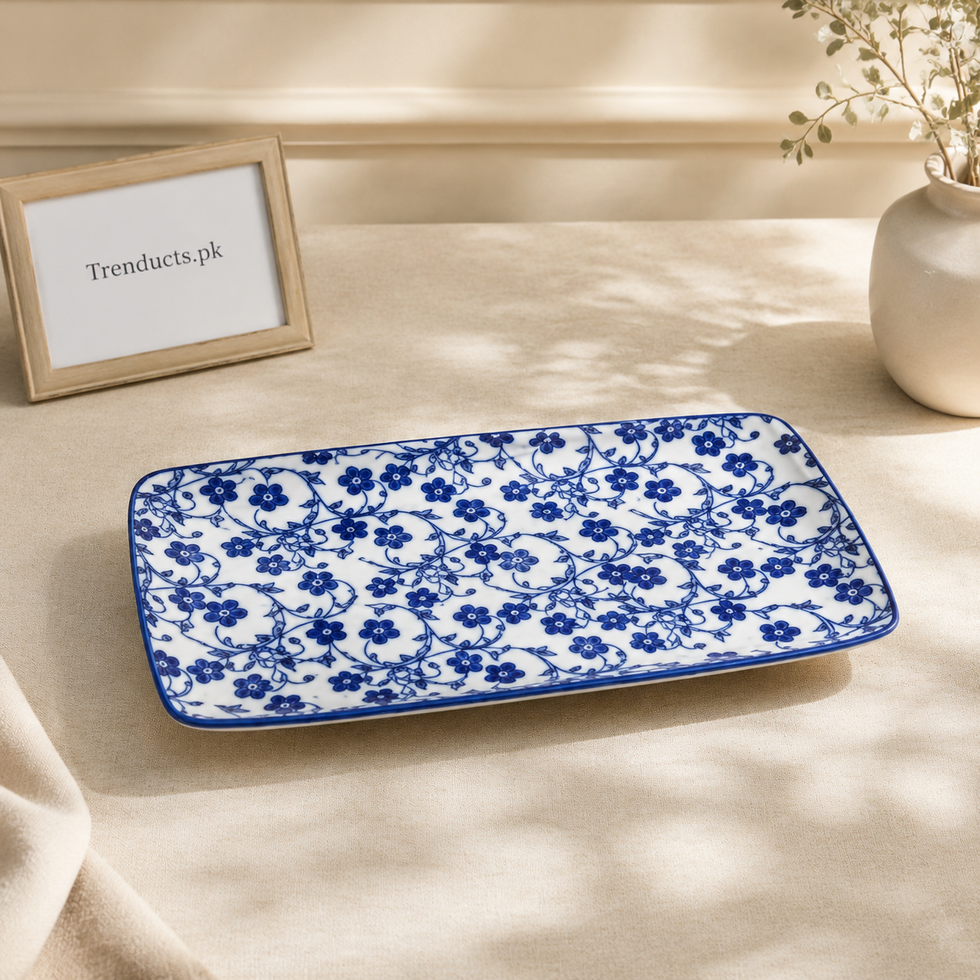 Danny Home Blue Flower Rectangular Plate