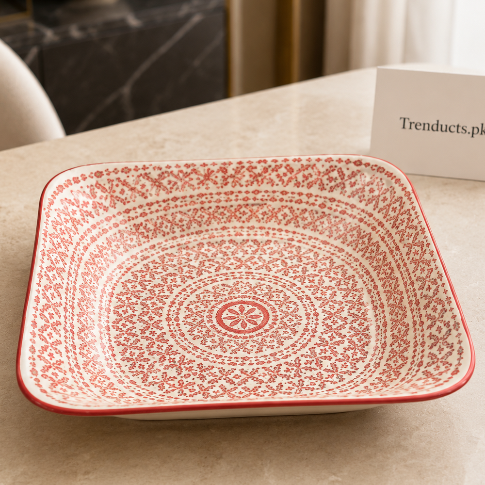 Danny Home Red Pattern Deep Plate - 8 Inch