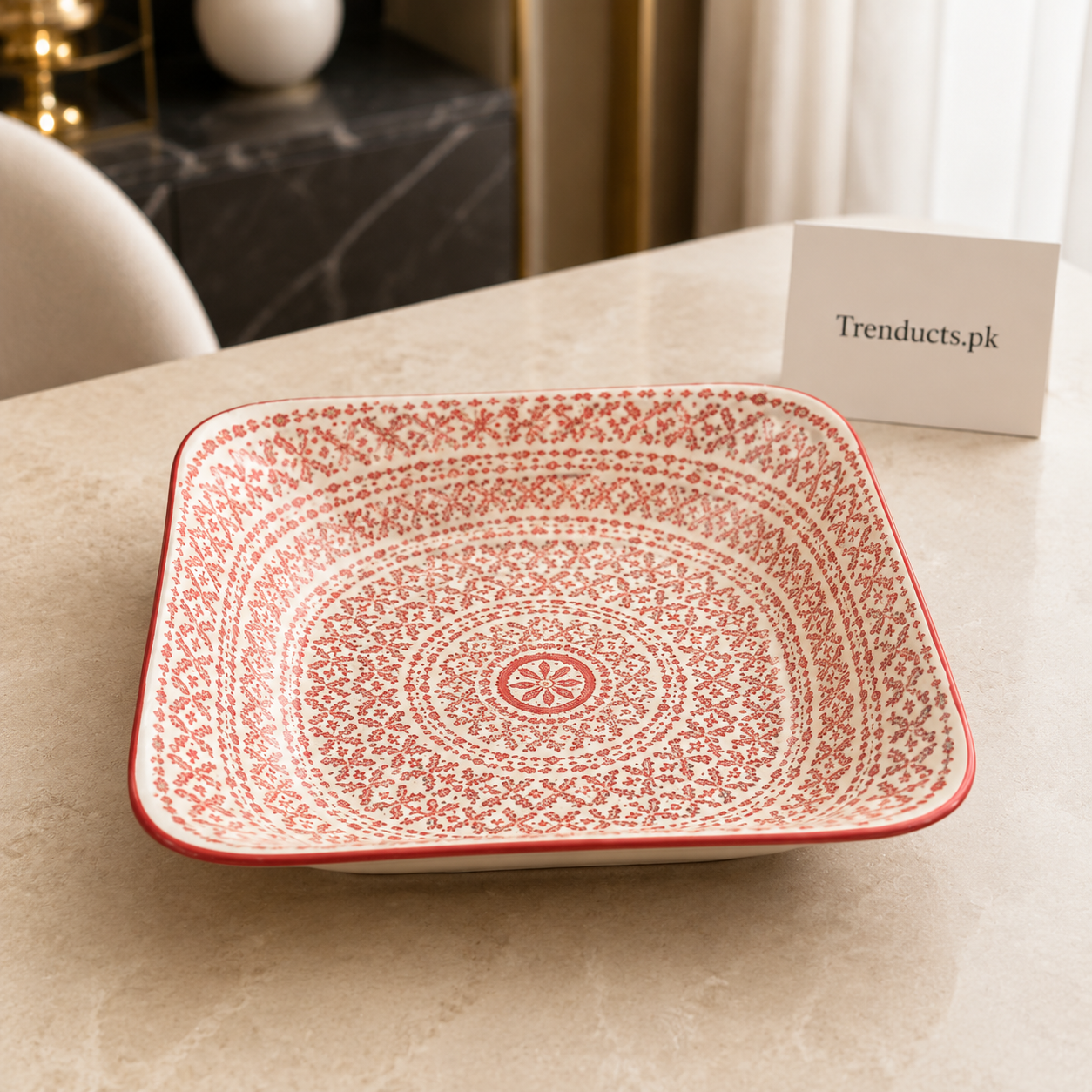 Danny Home Red Pattern Deep Plate - 8 Inch