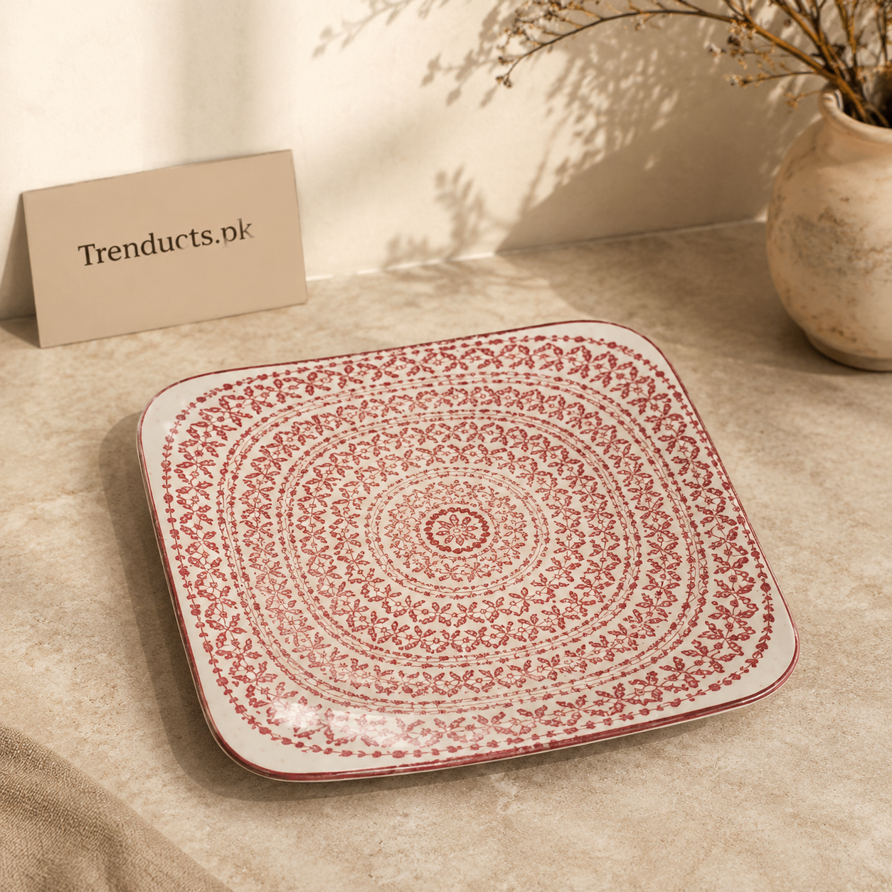 Danny Home Red Pattern Flat Plate - 8 Inch