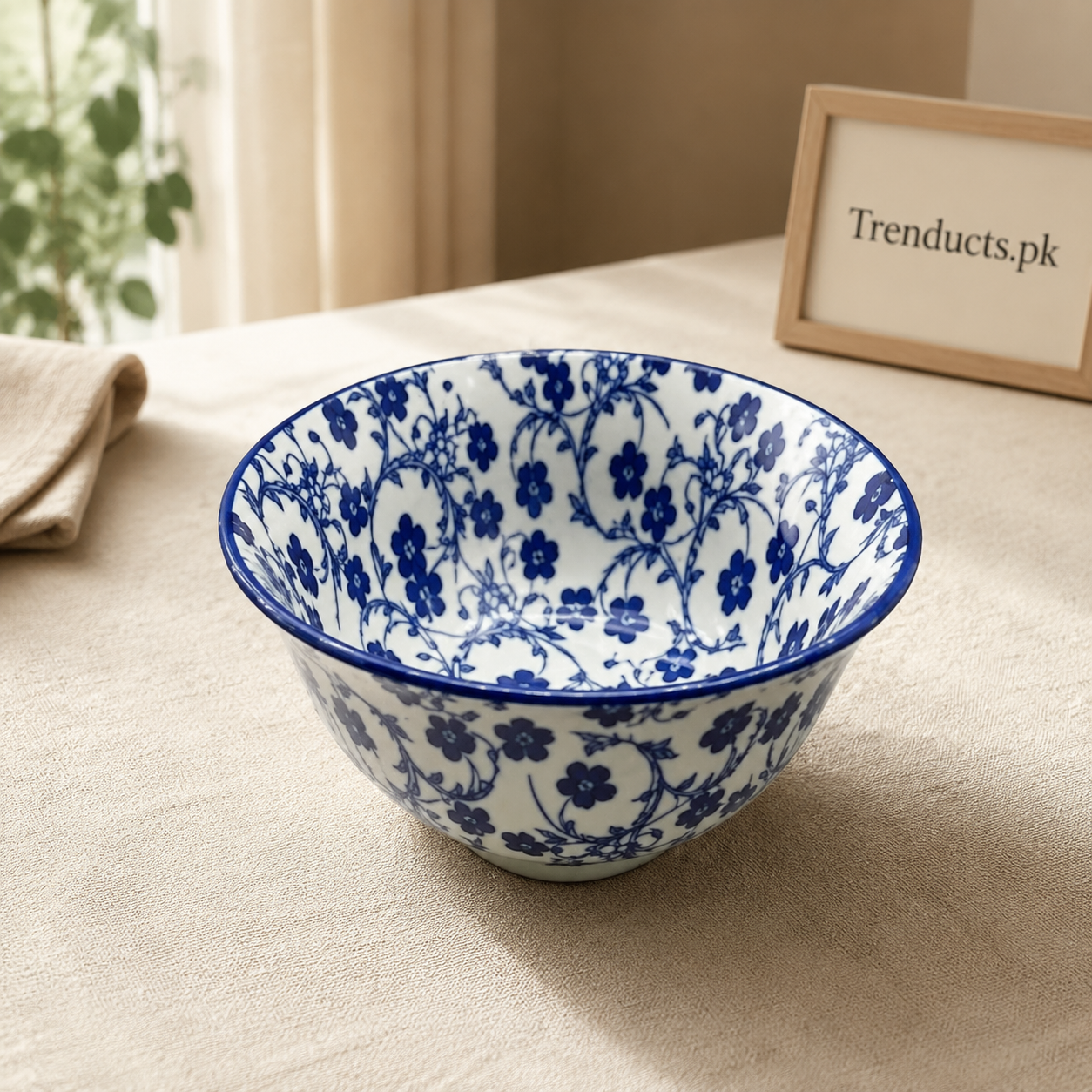 Danny Home Blue Flower Flared Salad Bowl - 8 Inch