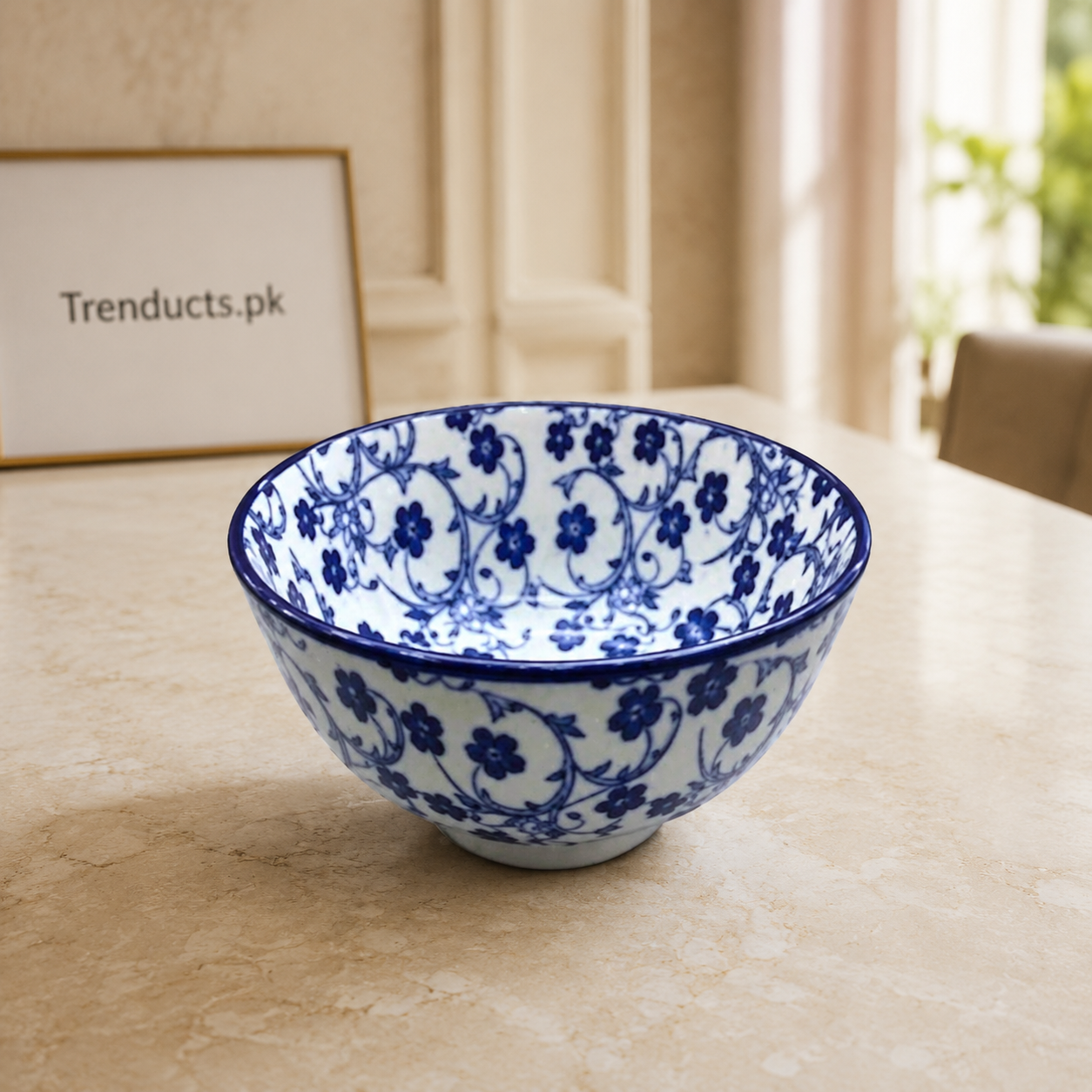 Danny Home Blue Flower Deep Salad Bowl - 8 Inch