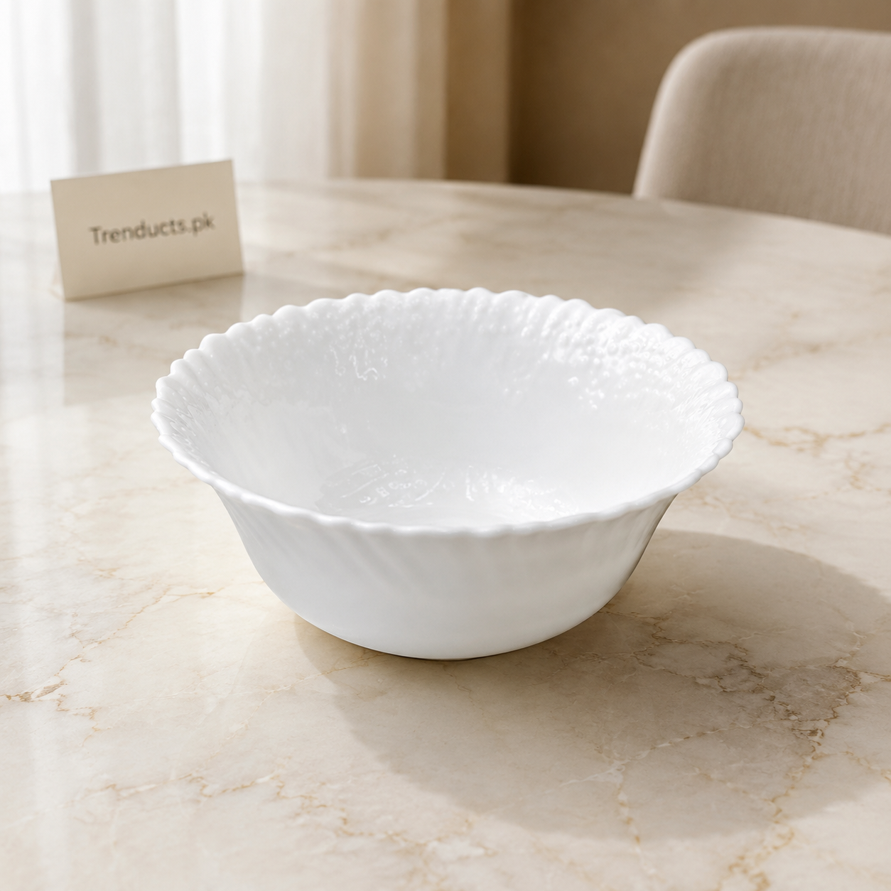 Danny Home Scalloped Opal Glass Salad Bowl - 7 Inch