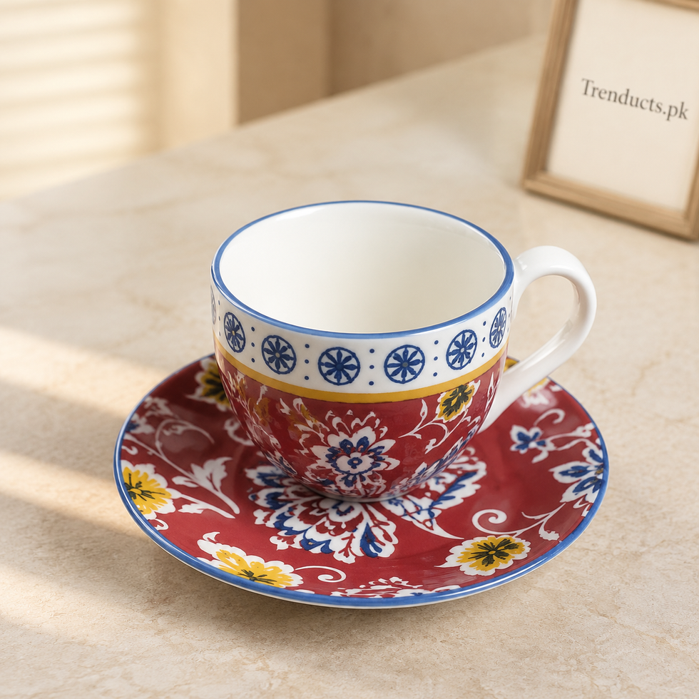 Danny Home Red Floral 6 Pieces Cup & Saucer Set - 220ml