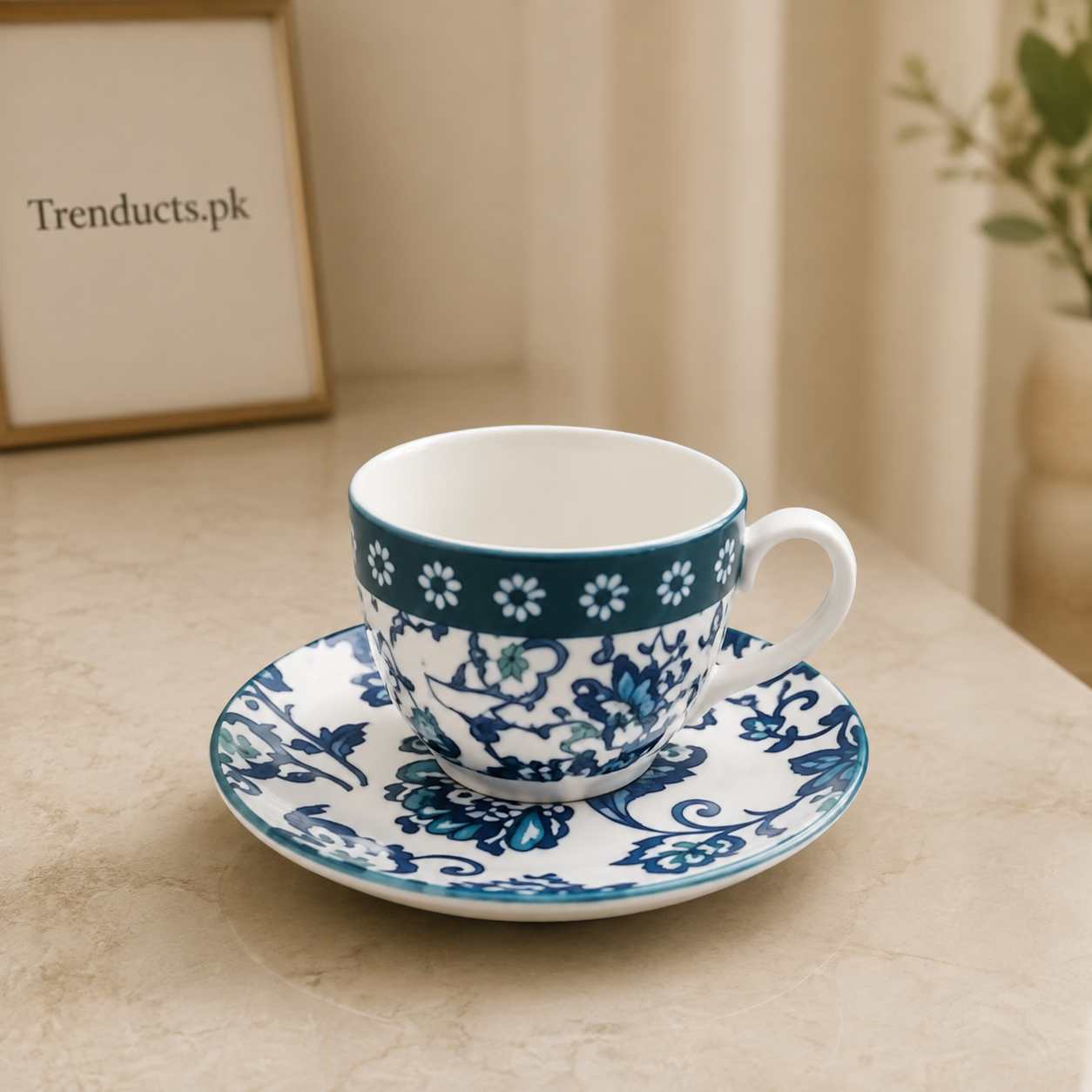 Danny Home Blue Floral Cup & Saucer Set - 220ml