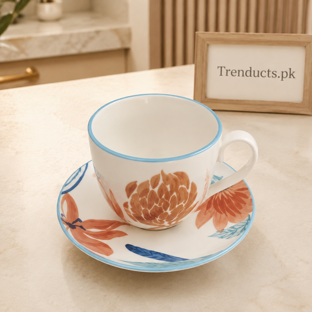 Danny Home Orange Floral 6 Piece Cup & Saucer Set - 220ml