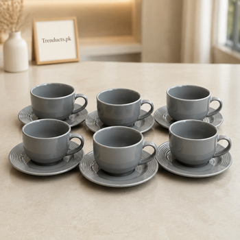 Danny Home Grey Cup & Saucer Set - 6 Pieces premium hero view