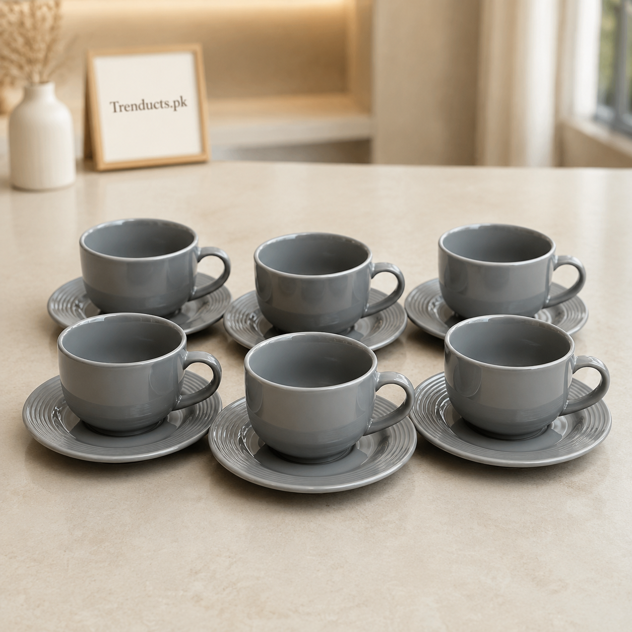 Danny Home Grey Cup & Saucer Set - 6 Pieces