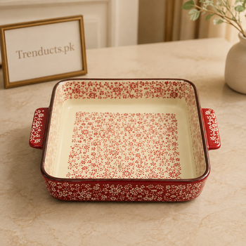 Danny Home Red Pattern Square Baking Tray premium hero view