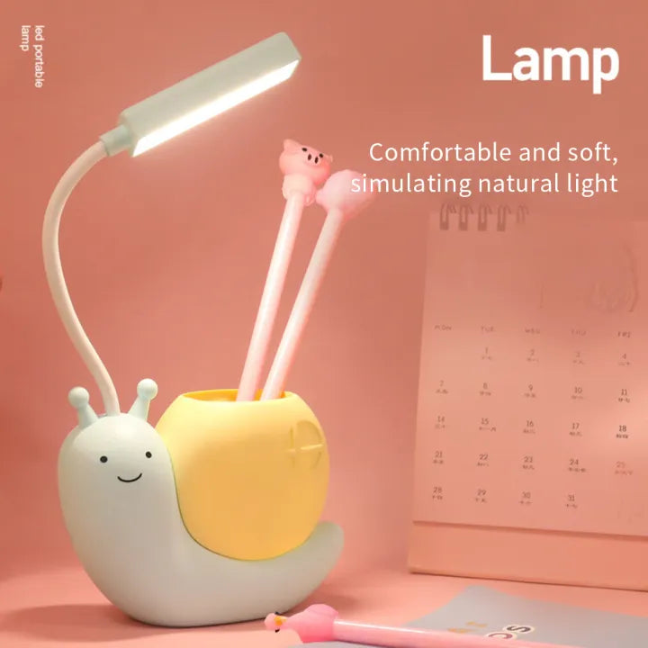 Snail LED Desk Lamp with USB Charging & Pen Holder