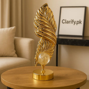 Luxury Golden Feather Table Decor with Crystal Ball - Clarify.pk