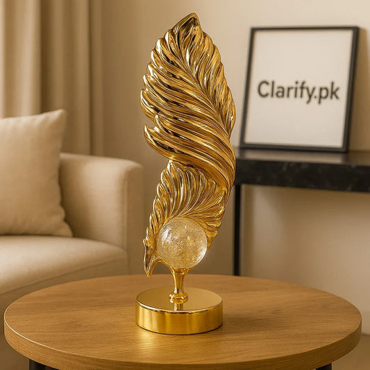 Luxury Golden Feather Table Decor with Crystal Ball - Clarify.pk