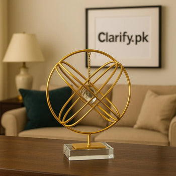 Luxury Golden Geometric Orb Decor with Crystal Accent - Clarify.pk