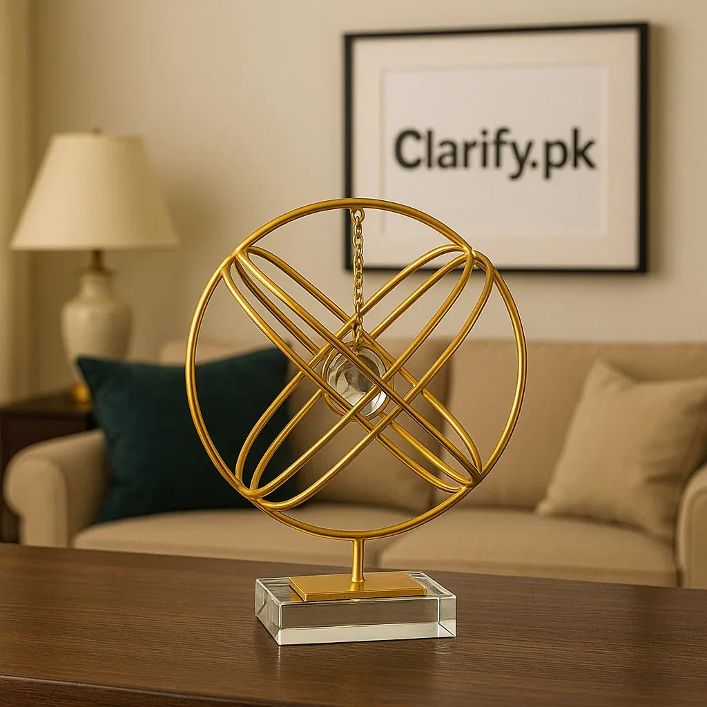 Luxury Golden Geometric Orb Decor with Crystal Accent - Clarify.pk
