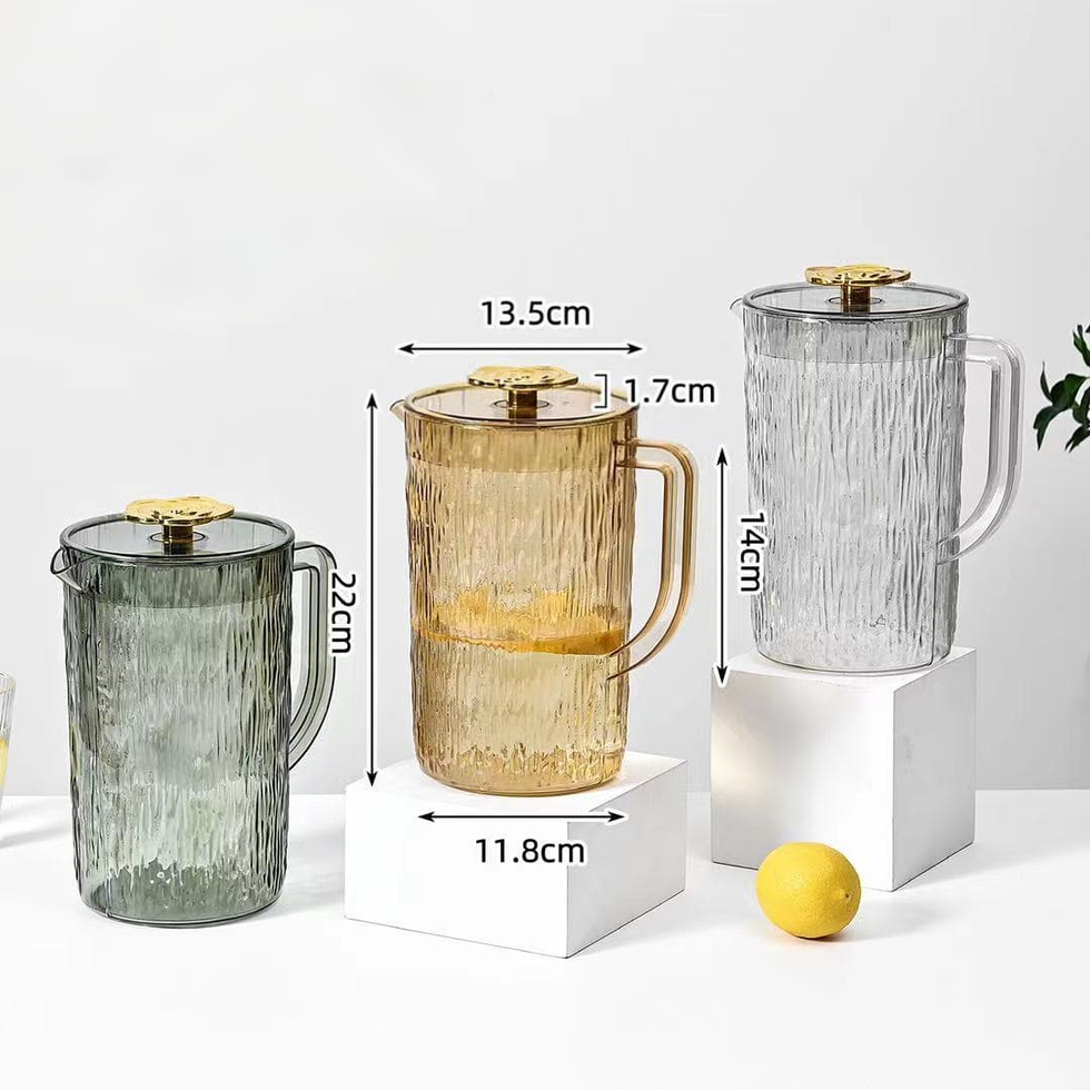 Premium Transparent Ripple Glass Water Jug with Gold Accents
