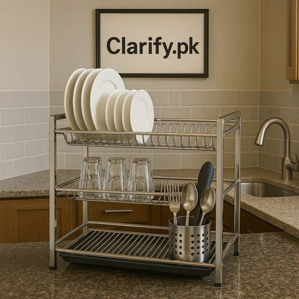 Pure Stainless Steel Dish & Plate Rack – Square Style - Clarify.pk