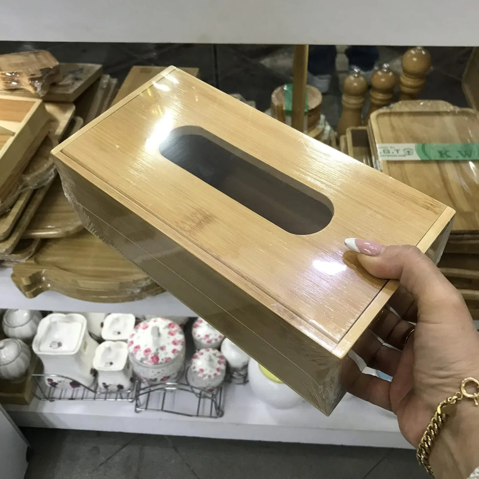 قدرتی بانس لکڑی کا ٹشو باکس - 600 گرام پریمیم ہولڈر