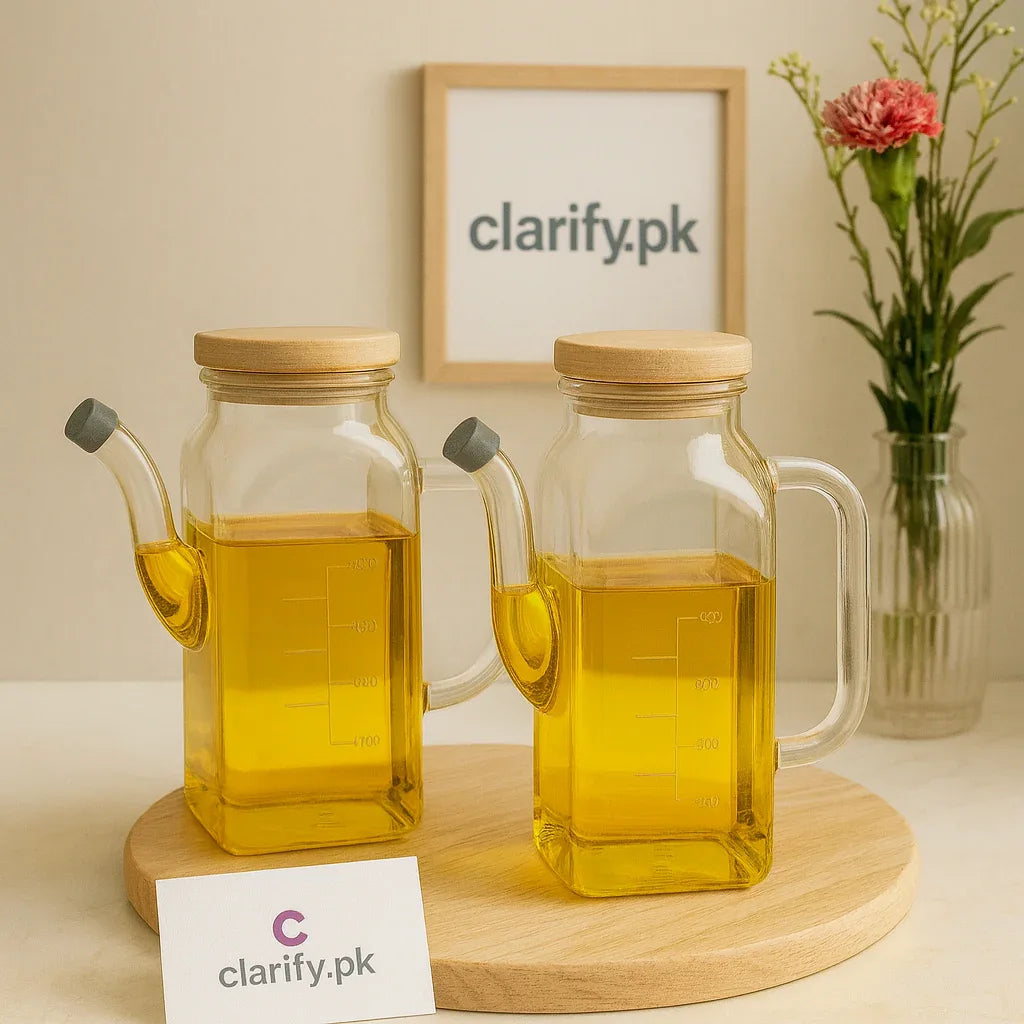 Modern Glass Oil Jug with Auto Lid – Stylish Oil Dispenser - Clarify.pk