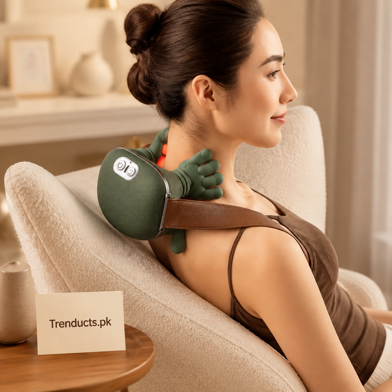 Green Master Pro Electric Neck & Shoulder Massager – 3-Speed Heated Kneading (Original & Premium Quality))