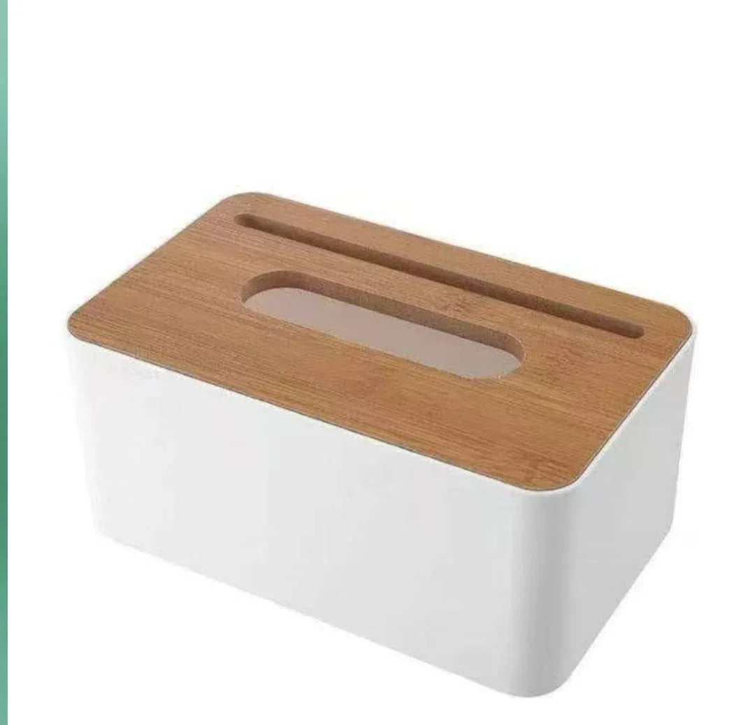 Modern Tissue Box with Bamboo Lid & Phone Holder - Clarify.pk