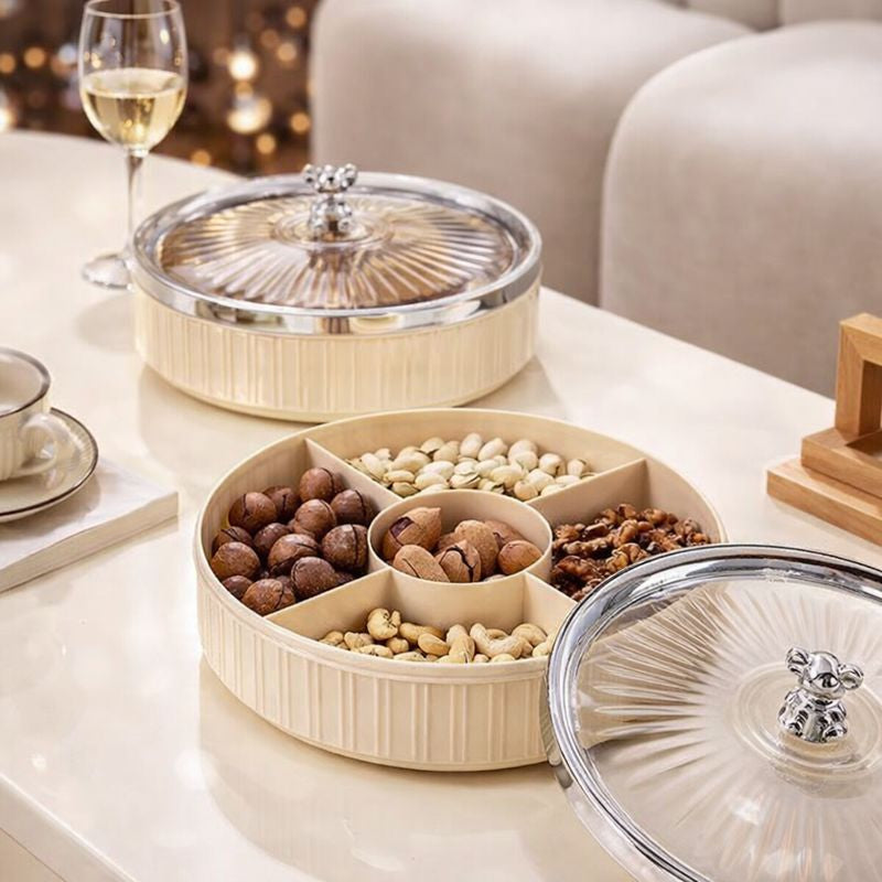 Luxury Dry Fruit Box with Lid – 5 Section Serving Tray