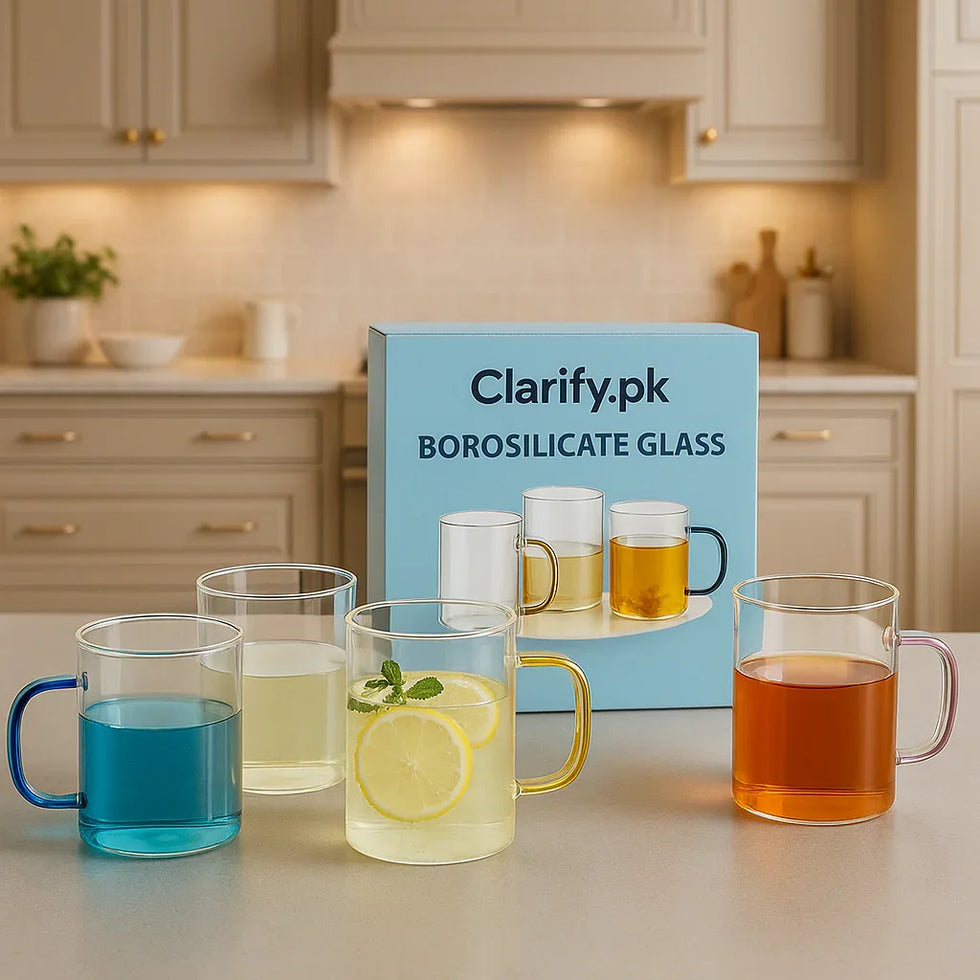 Set of 6 Heat Resistant Borosilicate Glass Cups – 330ml MultiColor - Clarify.pk
