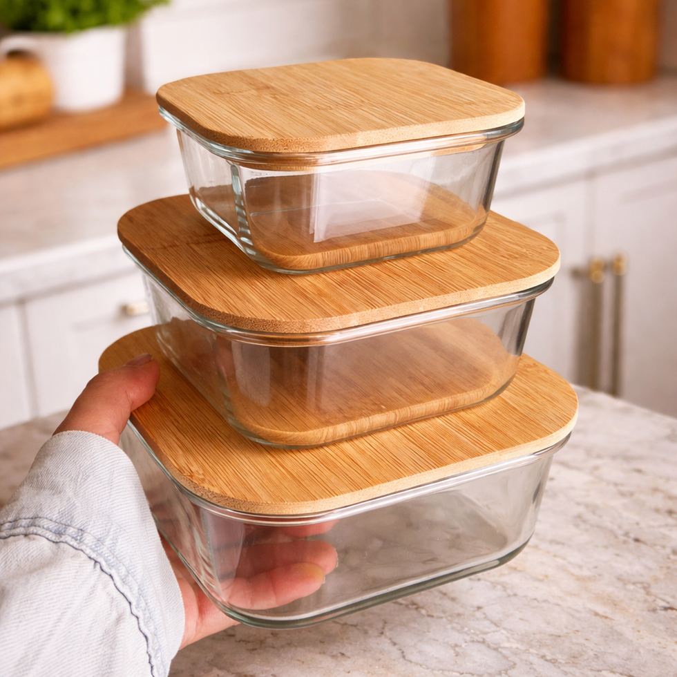 Luxury Eco-Square 3 Pieces Glass Dish Set with Bamboo Lids GL