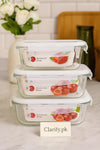 Airtight Borosilicate Glass Bowl Set – 3pcs with Lids (400ml, 630ml, 1000ml) - Clarify.pk