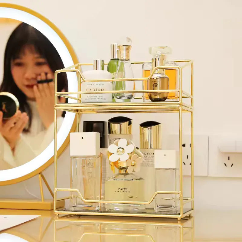 Desktop Makeup Organizer Rack - Gold Storage Box - Clarify.pk