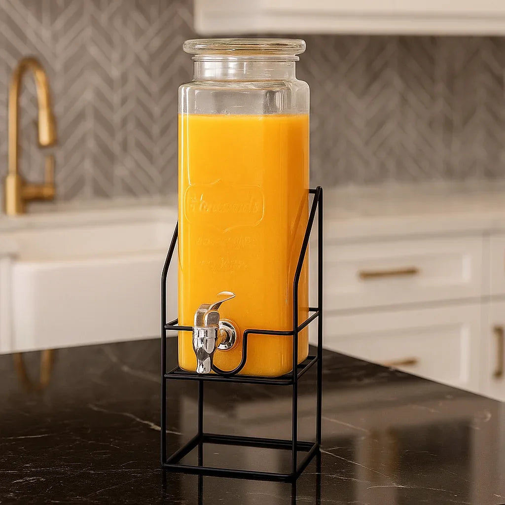 Elegant Glass Juice Dispenser with Durable Metal Base – Beverage Server - Clarify.pk