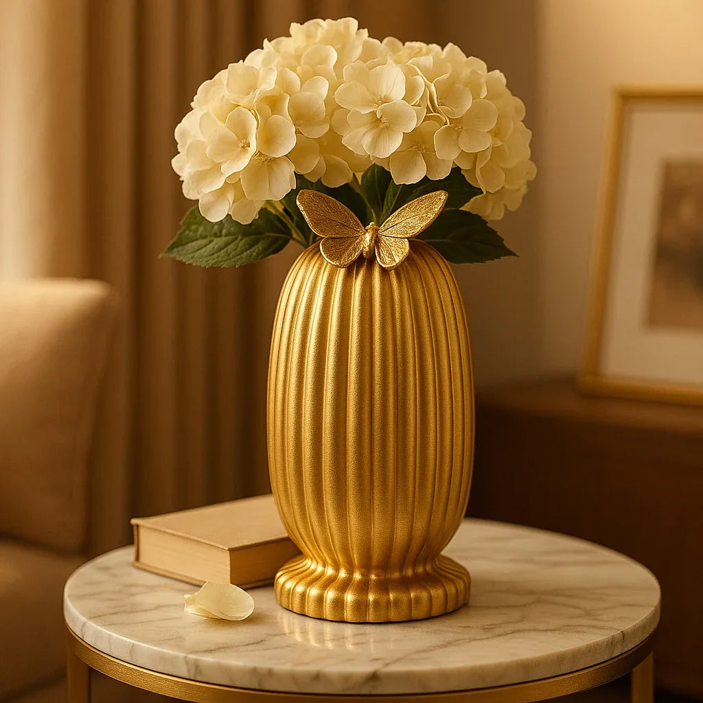 Premium Golden Decorative Vase – Butterfly Design - Clarify.pk