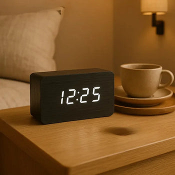 Digital Wooden Alarm Clock with LED Display - Clarify.pk