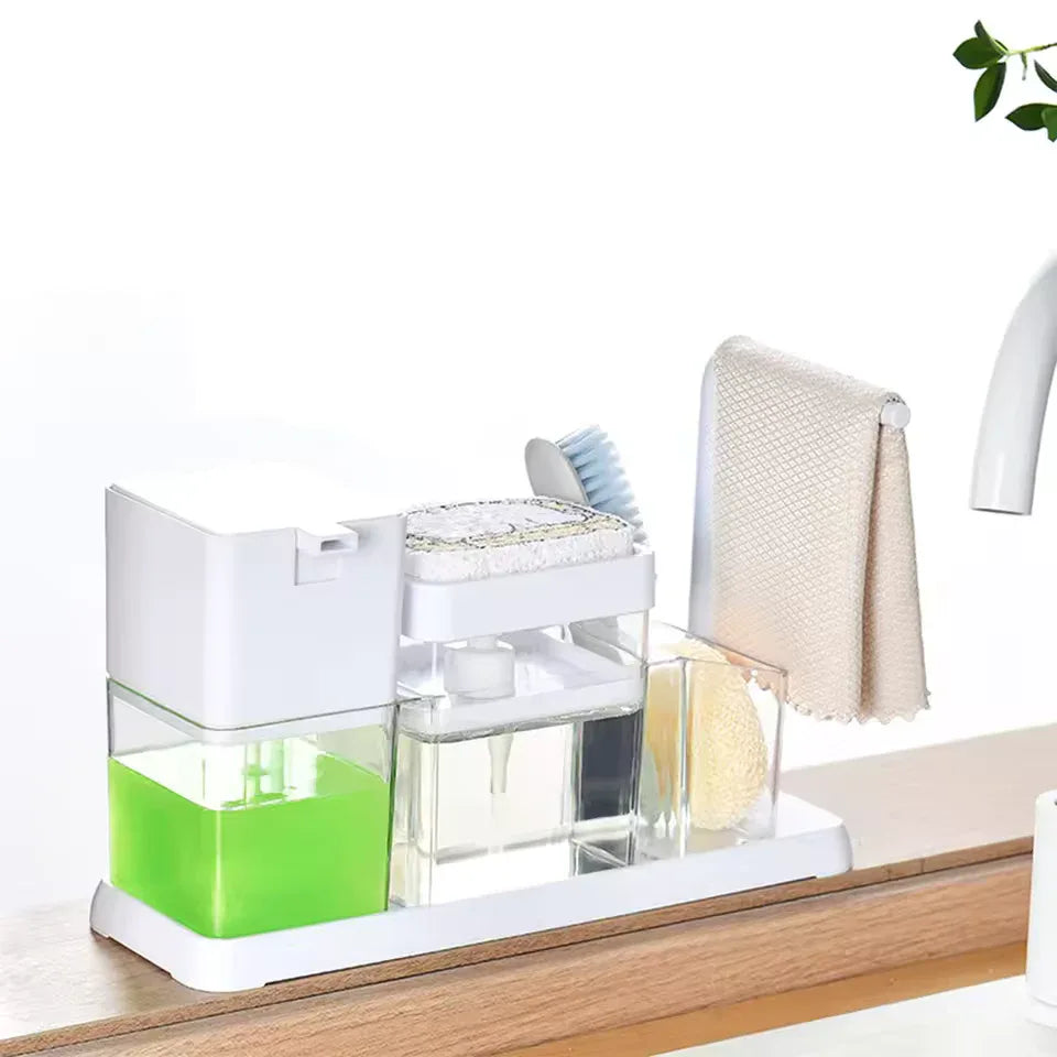 Dish Soap Dispenser Caddy with Brush Holder