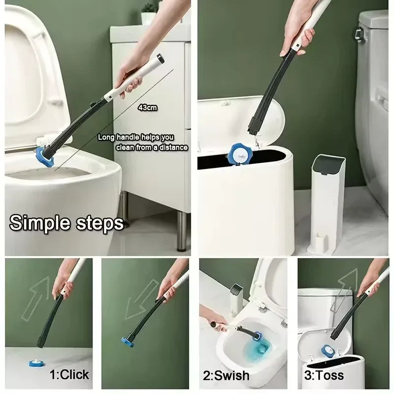 Disposable Toilet Cleaning Brush Set with Holder