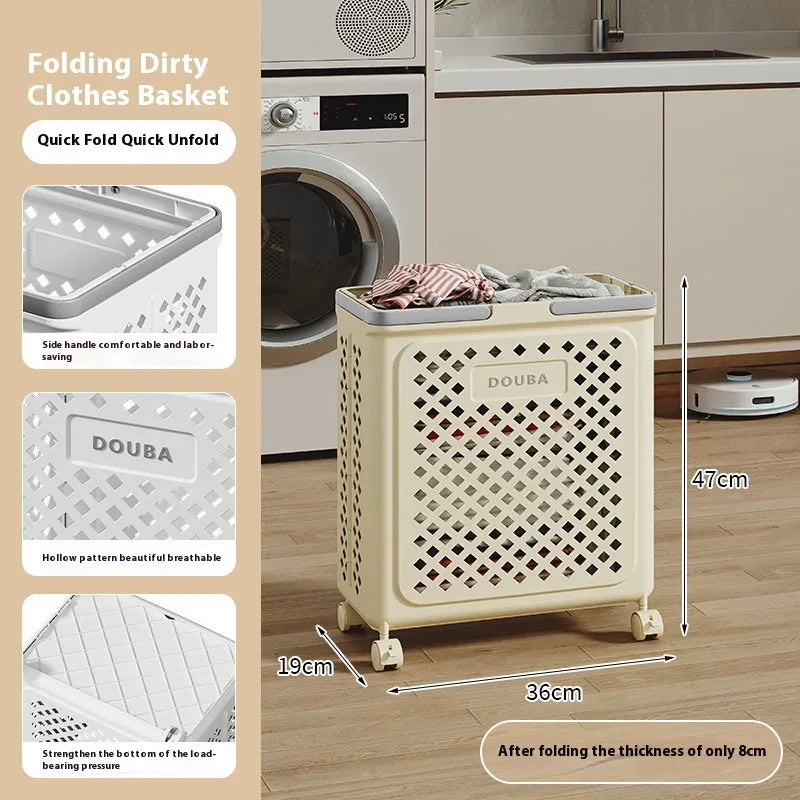 Folding Clothes Storage Basket with Wheels - Clarify.pk