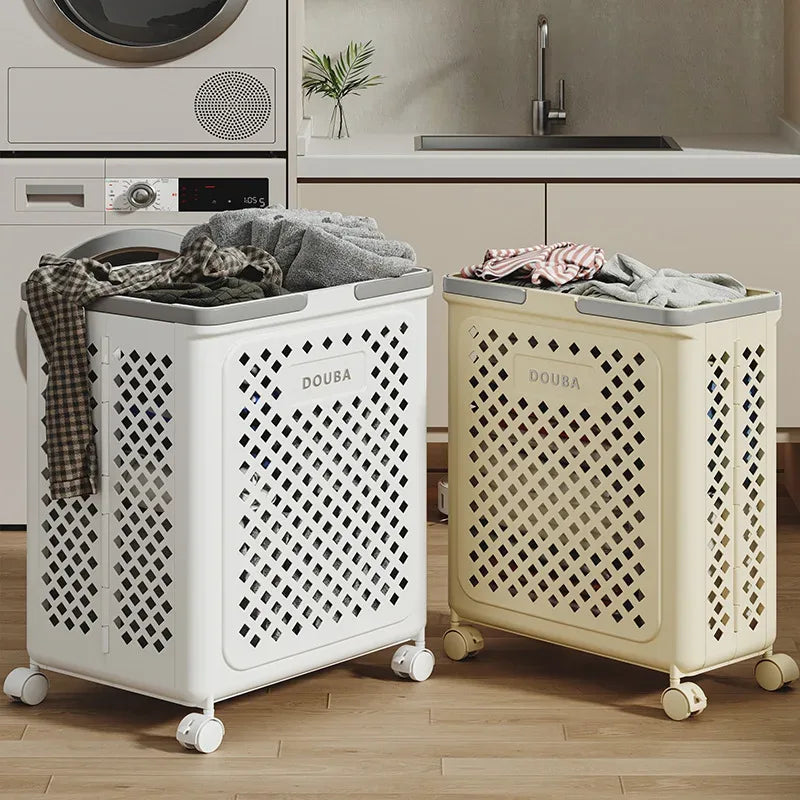 Folding Clothes Storage Basket with Wheels - Clarify.pk