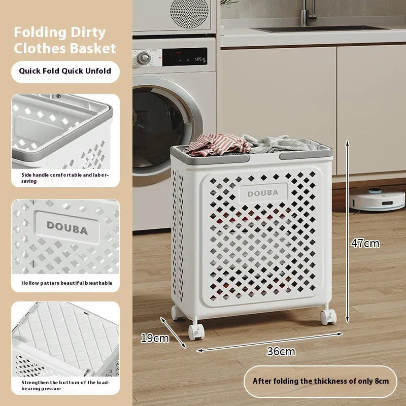 Folding Clothes Storage Basket with Wheels - Clarify.pk