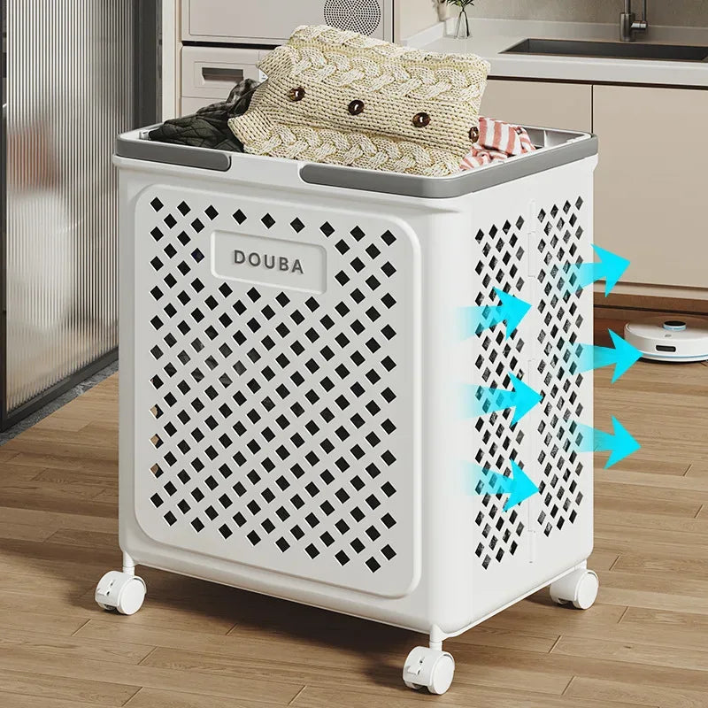 Folding Clothes Storage Basket with Wheels