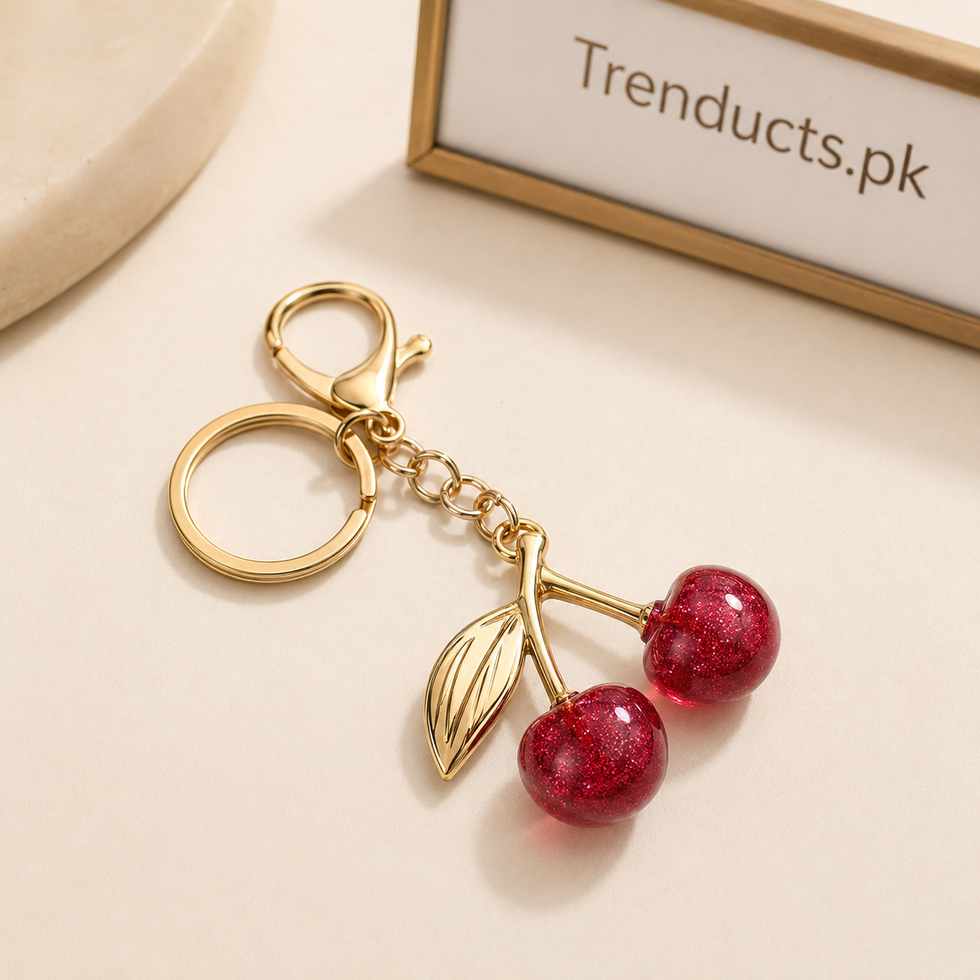 Double Cherry Charm Keychain with Bag Clip
